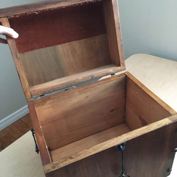 Vintage Large Storage Box Solid Hardwood Lid/Lock/Key Brass Hardware | 14x13x10 - Picture 5 of 11
